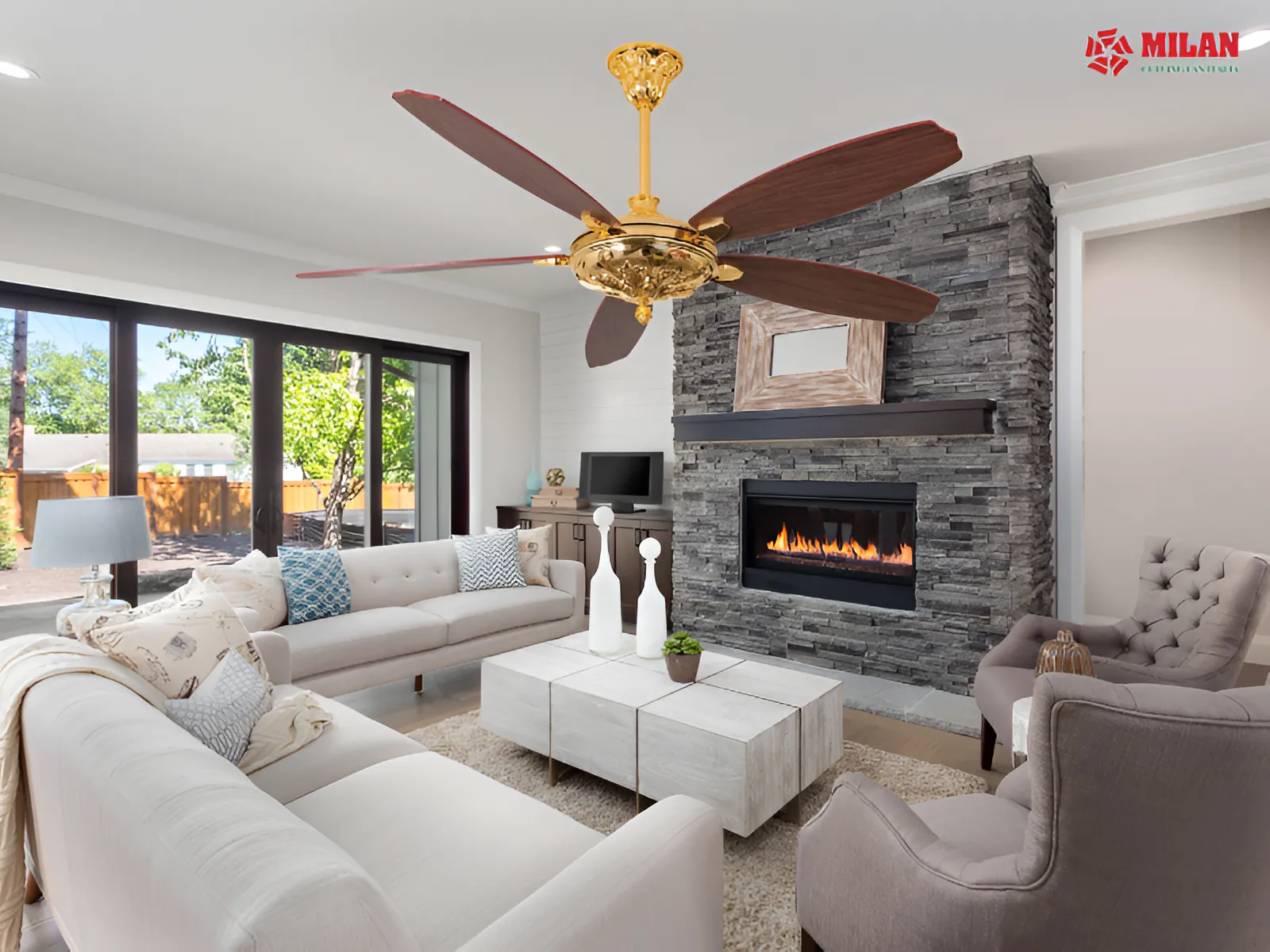 Quạt trần FY961 trong không gian sang trọng.